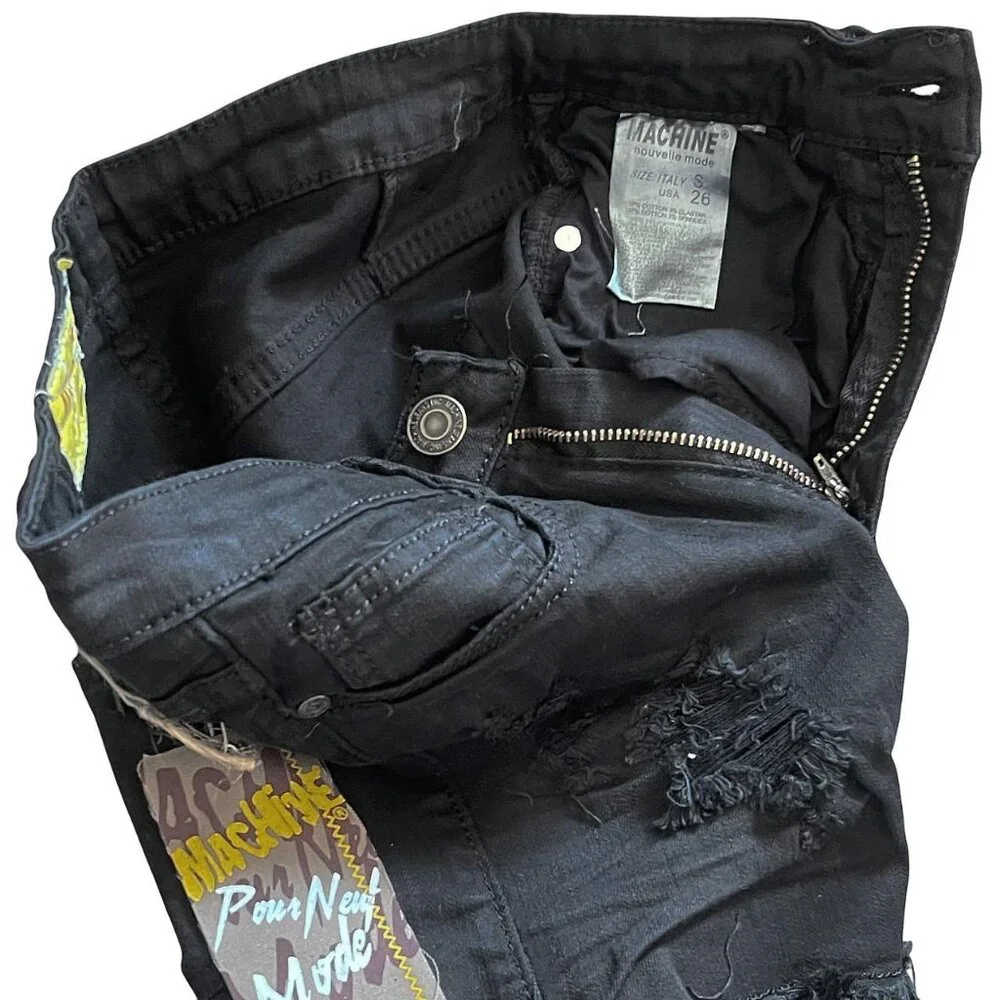 Machine Pour Neuf Mode Women's Ripped Hem Distressed Denim Jeans Shorts Size 26
